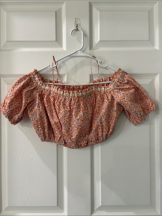 Zara Tops - Zara Orange Floral Off-Shoulder Crop Top